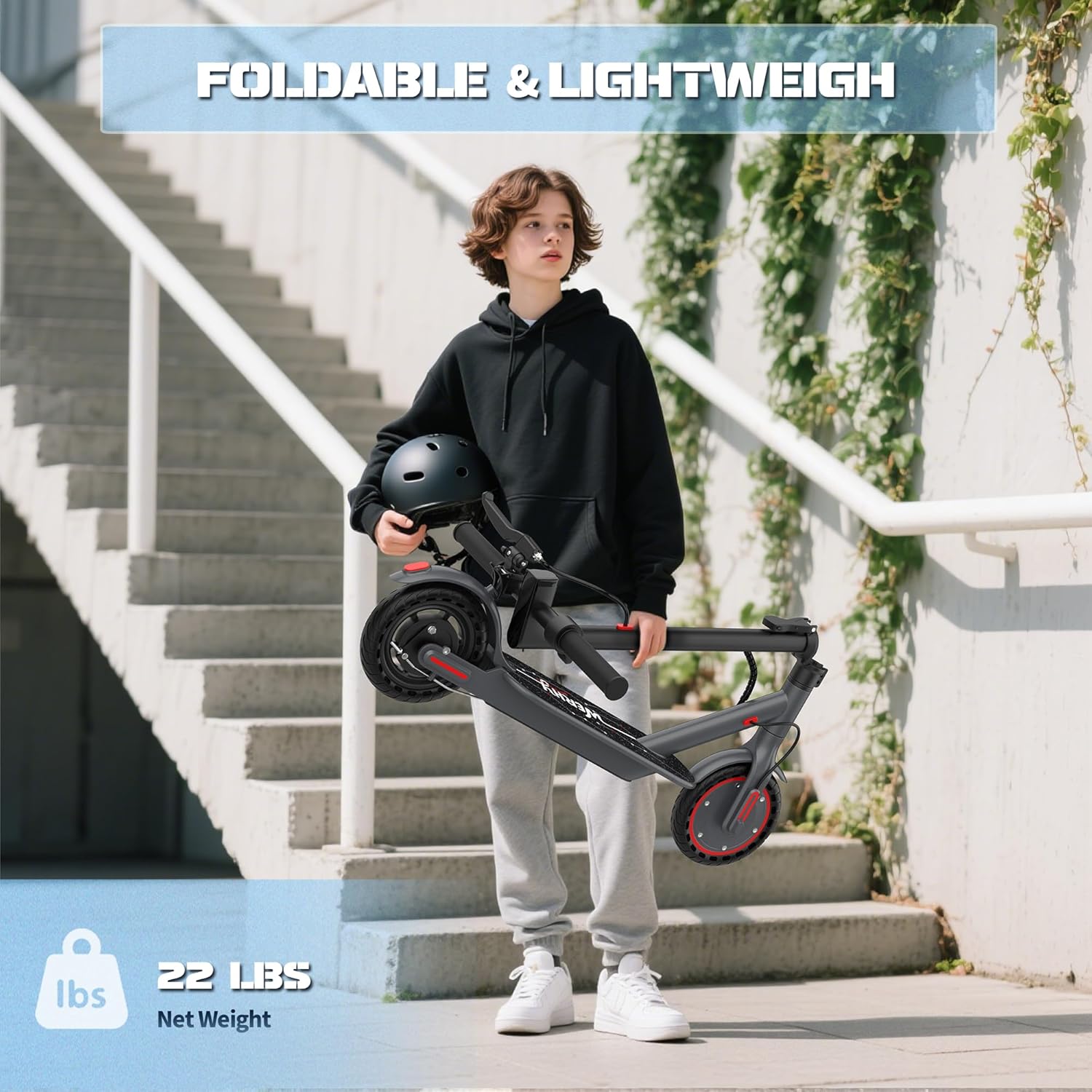 WERHY Foldable Electric Scooter, 350W Motor, Max 12/16Miles Long Range, 19 MPH Max Speed, 8.5" Solid Tire, Lightweight Foldable E-Scooter with Dual Braking, Digital Display, Cruise Control - Image 6