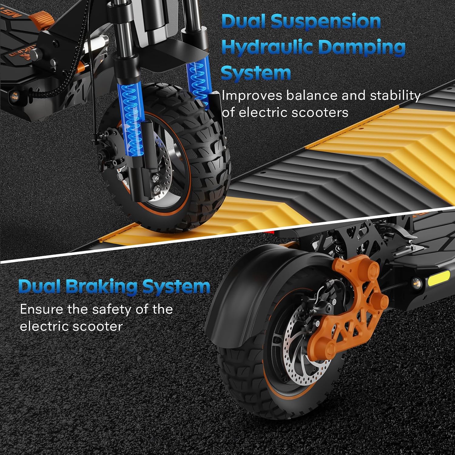 M5 Pro Electric Scooter, 1600W Brushless Motor, Range 70-80KM, Max Speed 34 MPH, Max Load 264LBS, Dual Suspension & Hydraulic Damping System, E-Scooter with Seat & Storage Box for Adults - Image 2