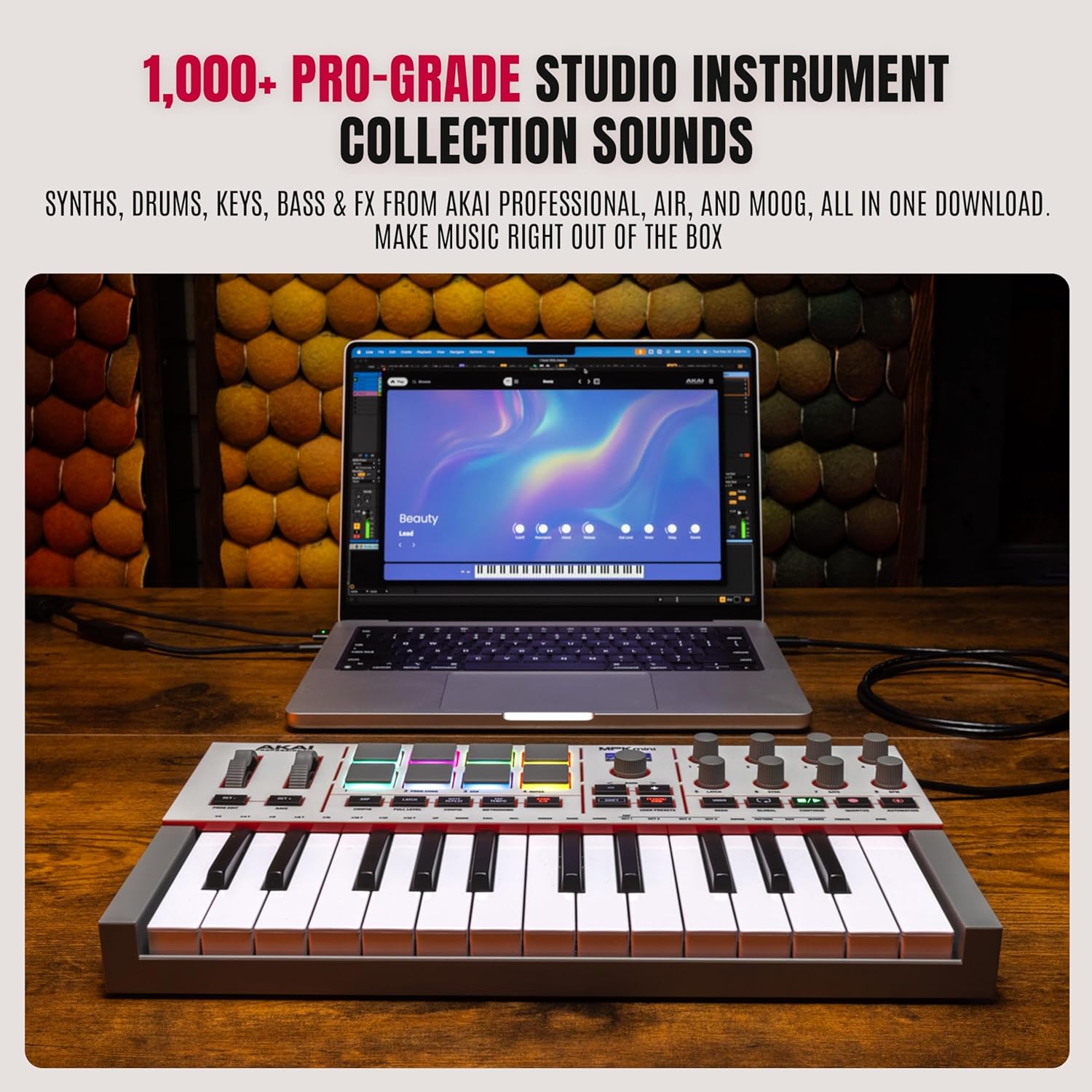 Akai Professional MPK Mini IV USB-C MIDI Keyboard Controller for Beginners and Producers - MPC Drum Pads, 360° Knobs, Pitch and Mod Wheels, Production Software, Native Instruments Sound Package, Grey - Image 4