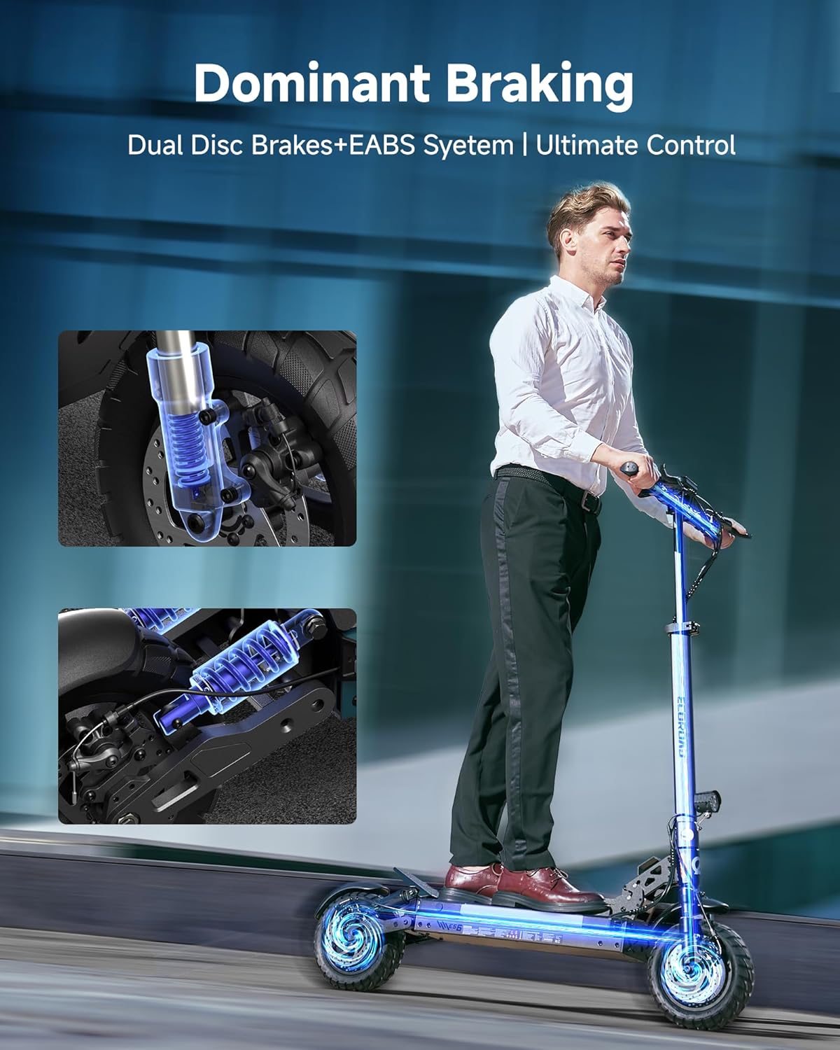 ECOROAD Electric Scooter Adults ES4/ES6, 800/1000W Motor & 25/31MPH Portable E-Scooter, 35/37+ Miles Range, 8.5/10" Off-Road Pneumatic Tires, Dual Suspension & Brakes System, RGB Lights & APP Control - Image 7