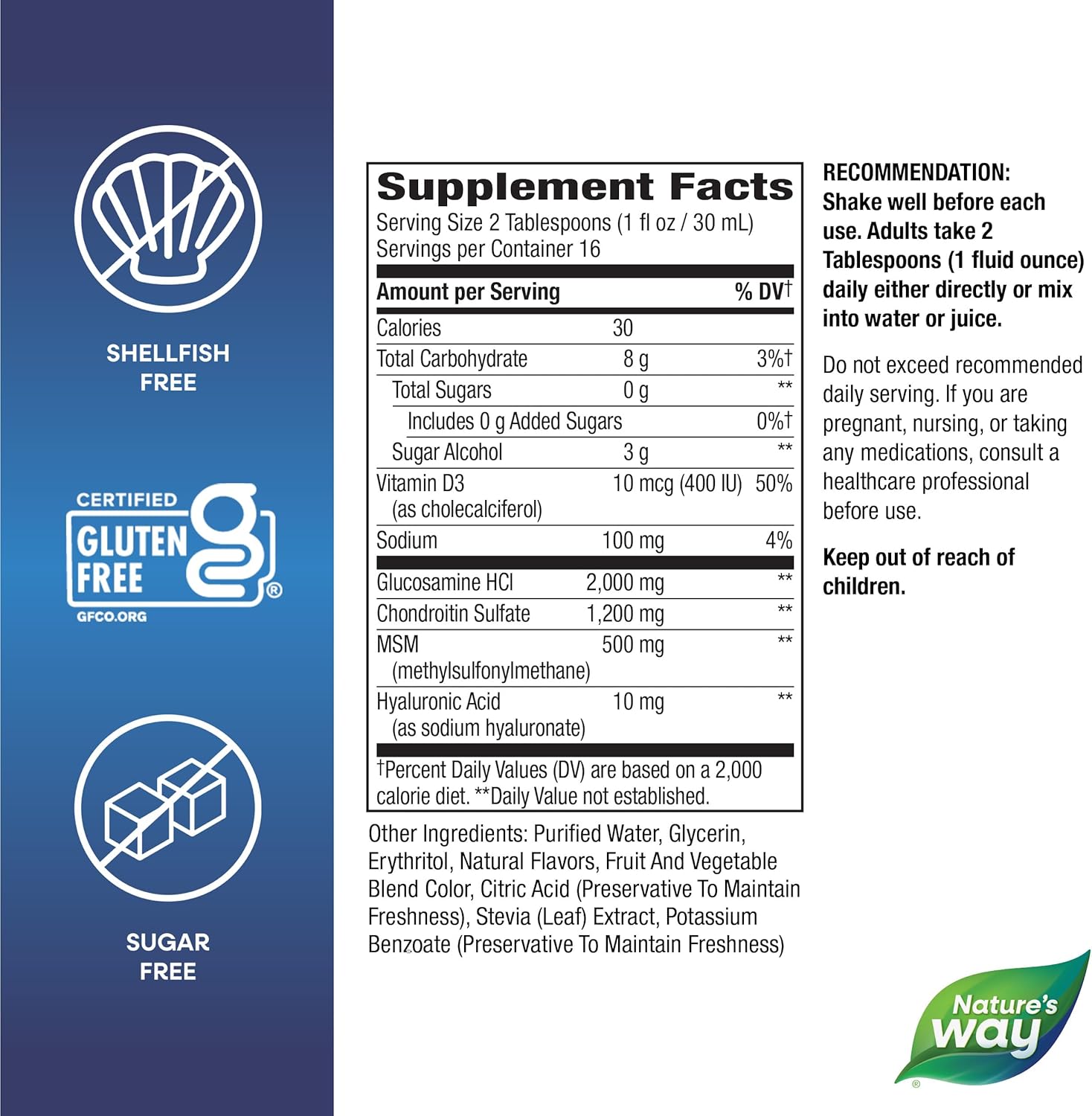 Nature’s Way Ultra-Strength Joint Movement Glucosamine Liquid, Glucosamine, Chondroitin, MSM with Vitamin D3 & Hyaluronic Acid, Fast-Absorbing Liquid, Joint Support Supplement*, Berry Flavored, 16 Oz - Image 7