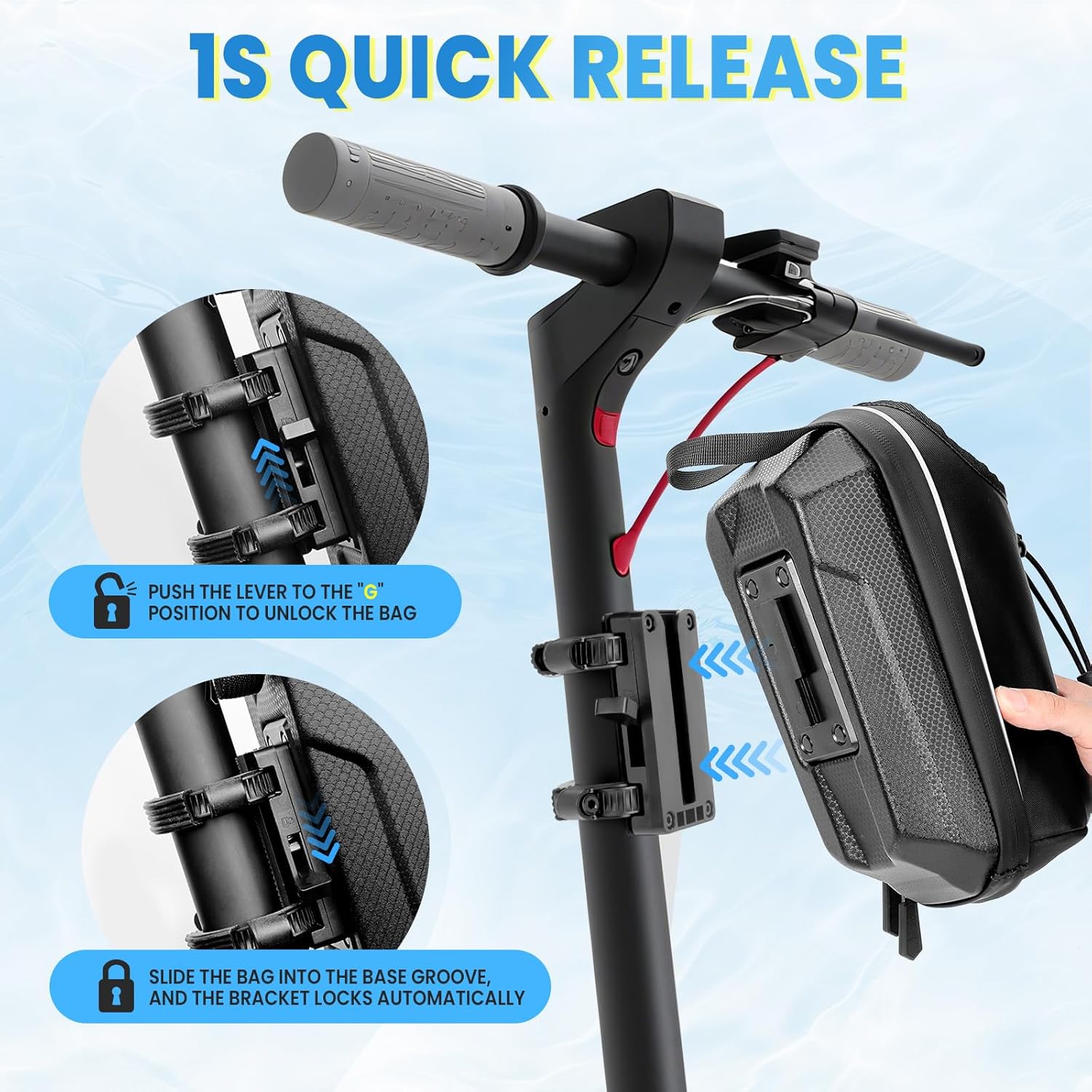GXCROR Electric Scooter Bag 2L Large Capacity, Waterproof Front Hanging Storage Bag, Portable Handlebar Bag for Carrying Phone, Bottle, Charger Tools - Image 4