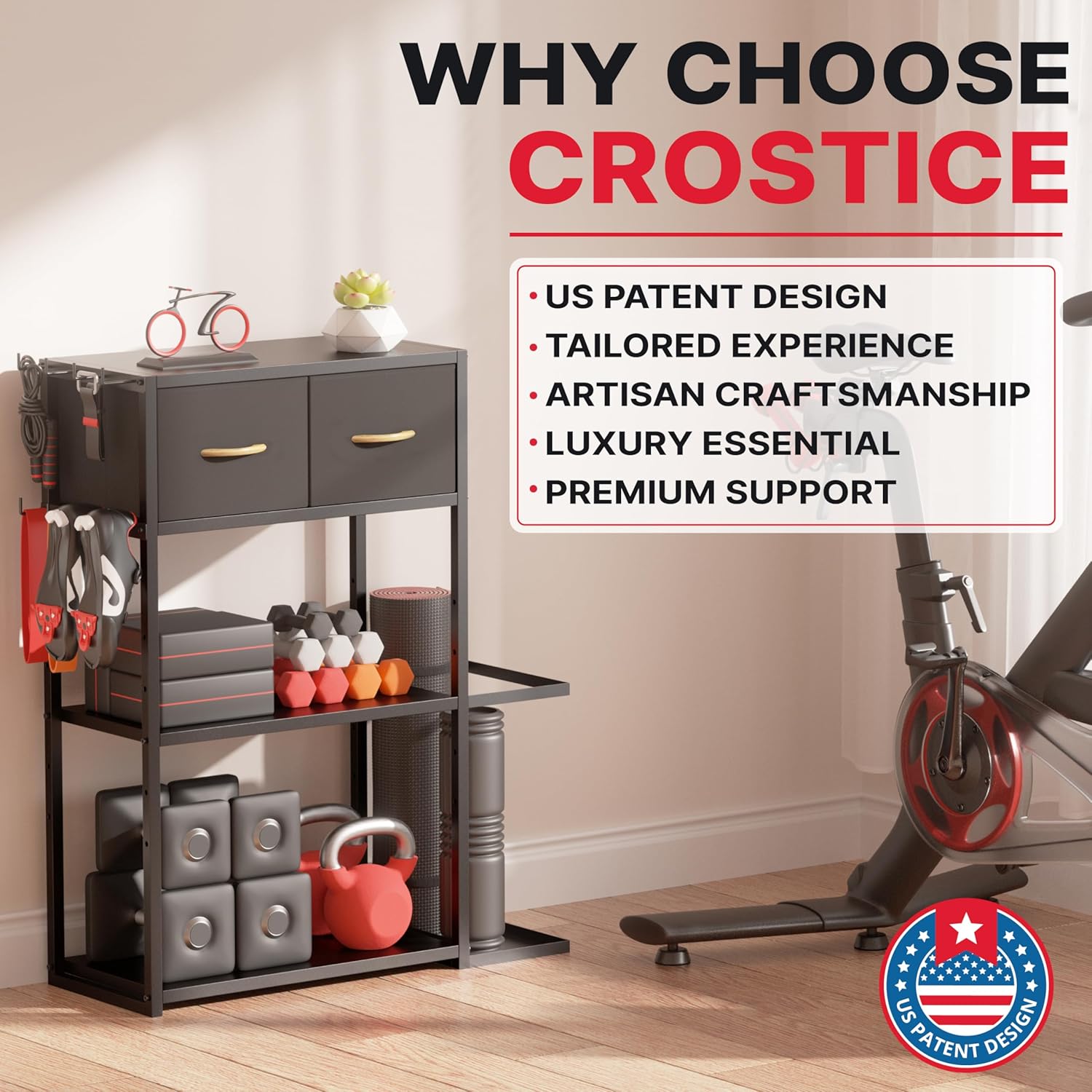 Home Gym Storage Shelf Stand Only, Adjustable Weight Rack for Dumbbells Plus Extra Upper Drawer, for Weight, Mat and Workout Equipment, Large Capacity Gym Organizer with 4-Tier, Easy-assembly - Image 7