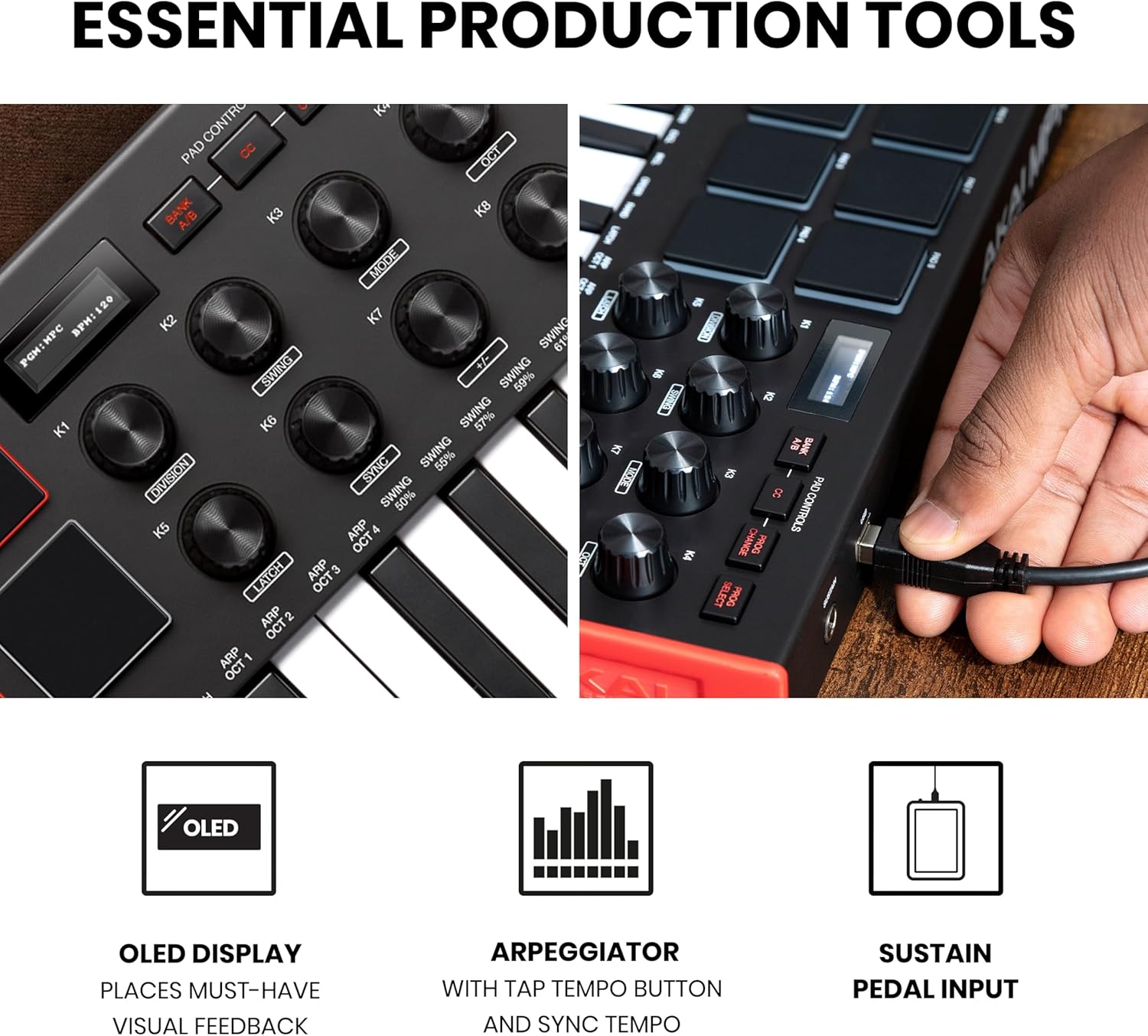 Akai Professional MPK Mini MK3 25 Key USB MIDI Keyboard Controller With 8 Backlit Drum Pads, 8 Knobs, Music Production Software and Native Instruments Sound Package (NKS Integration) - Image 4