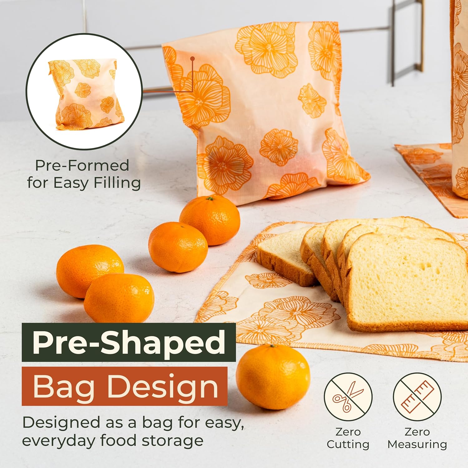 Reusable Beeswax Food Storage Bags – 8 Pack (2 Large, 2 Medium, 4 Small) | Natural Alternative to Plastic | Organic Cotton, Beeswax, Jojoba Oil - Image 2