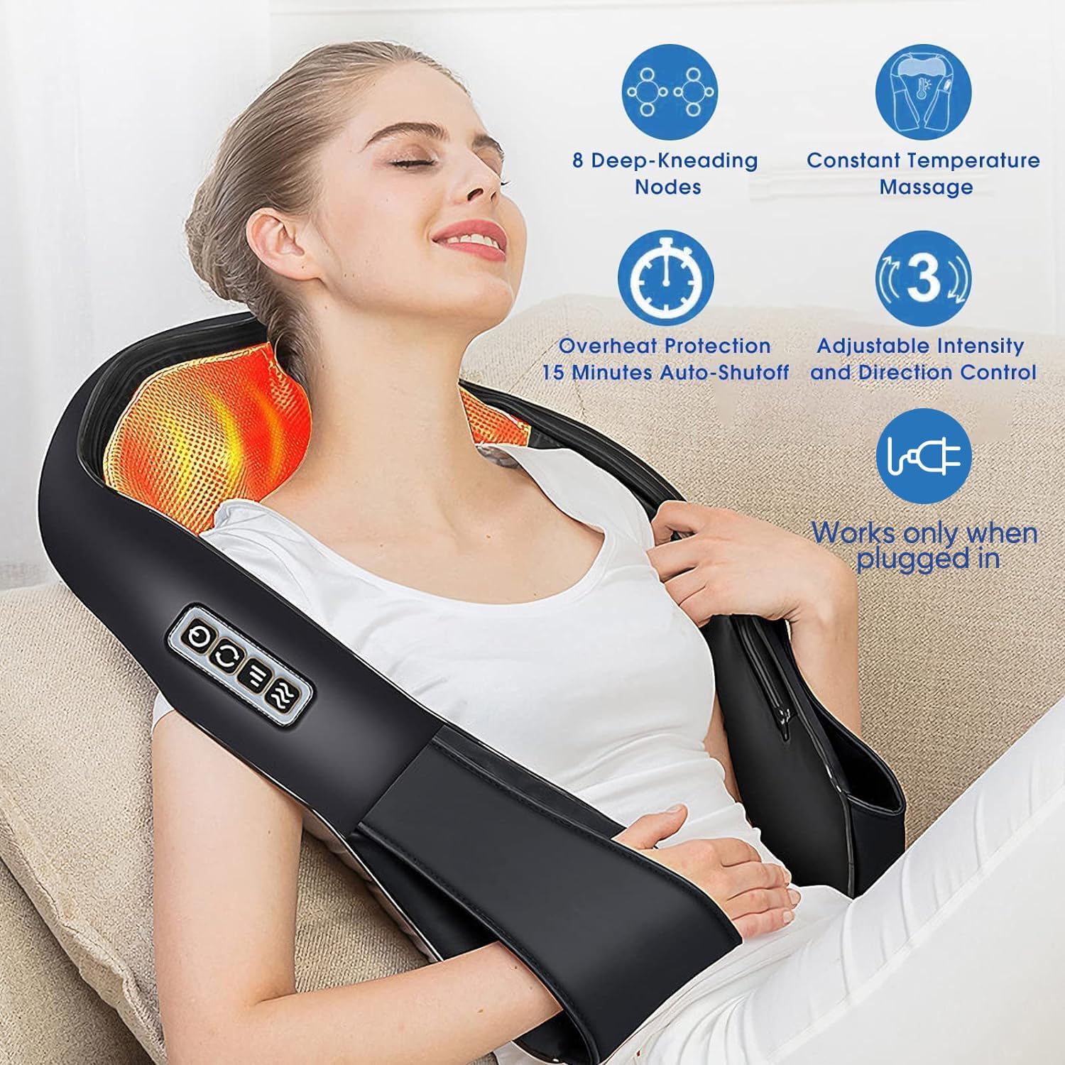 AERLANG Shiatsu Back and Neck Massager, Back Massager Deep Tissue Kneading Neck and Shoulder Massage with Heat, Electric Massage Pillow Fathers Day Gift Ideas from Daughter Son(NOT Cordless) - Image 4