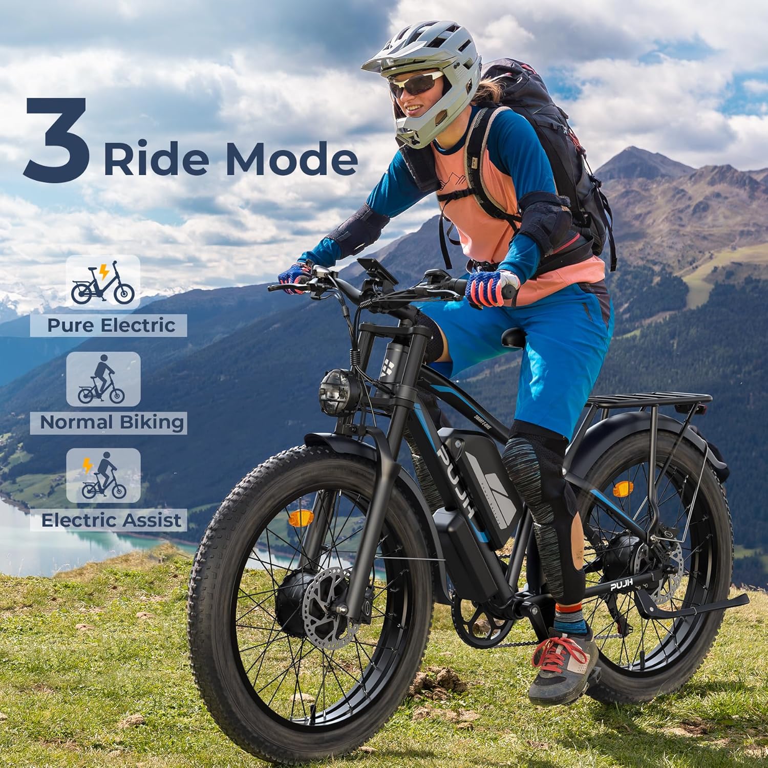 6000W Dual Motor Electric Bike, Ebikes for Adults Max 38-45MPH Up to 100 Miles Range, 60V 20Ah Removable Battery with 24/26" Fat Tire Electric Bicycles for Men Women, E-Bike for All Terrain PU2 - Image 4