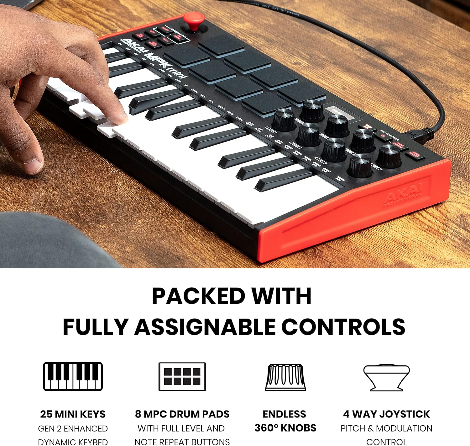 Akai Professional MPK Mini MK3 25 Key USB MIDI Keyboard Controller With 8 Backlit Drum Pads, 8 Knobs, Music Production Software and Native Instruments Sound Package (NKS Integration) - Image 3