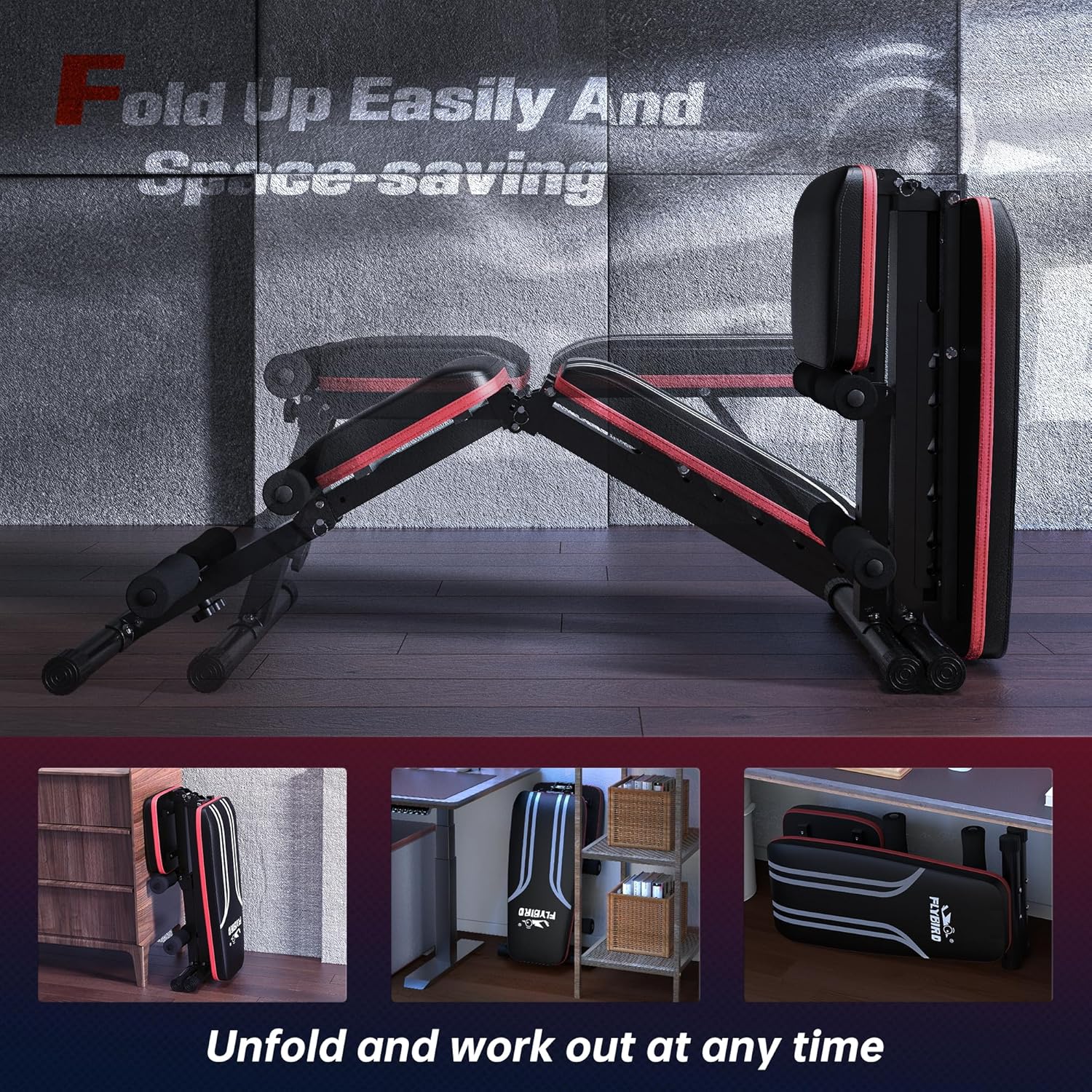 FLYBIRD Foldable Weight Bench with Resistance Bands, 8 Backrests Fast Adjustable FID for Home Gym Full Body Workout, Easy to Storage for Small Apartment - Image 4