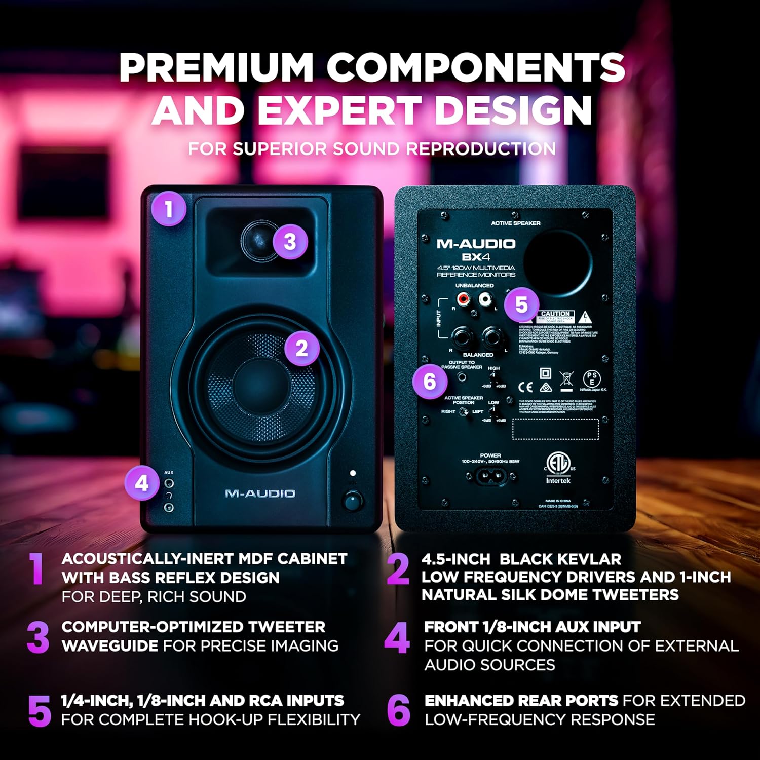 M-AUDIO BX4 Pair 4.5" Studio Monitors, HD PC Speakers for Recording and Multimedia with Music Production Software - Image 3