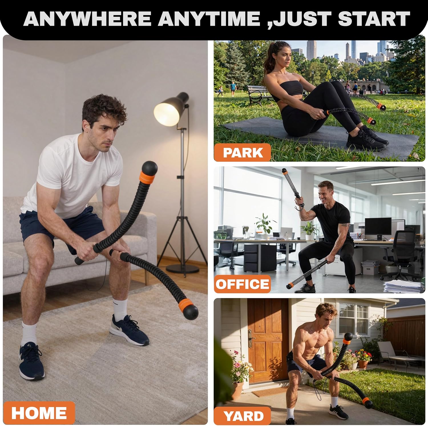 Cordless Battle Ropes for Home Gym, 3-Level Adjustable Weighted Ropeless Rope for HIIT & Cardio, Low-Impact Strength Training Gear with Non-Slip Grip, Portable Exercise Equipment for Apartment Travel - Image 8