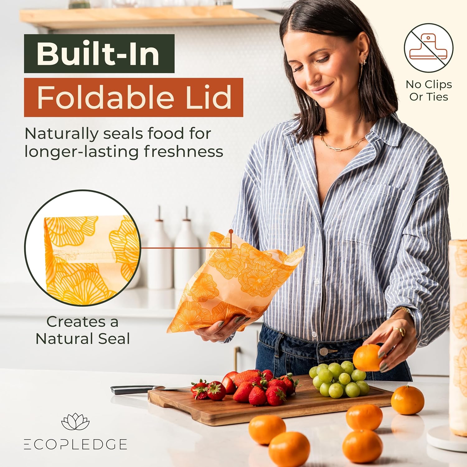 Reusable Beeswax Food Storage Bags – 8 Pack (2 Large, 2 Medium, 4 Small) | Natural Alternative to Plastic | Organic Cotton, Beeswax, Jojoba Oil - Image 3