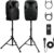 PRORECK Party 12 12-Inch 1800W 2-Way Powered PA Speaker System Combo Set with Bluetooth/USB Drive/SD Card/FM/Remote Control/Speaker Stands for Indoor, Outdoor DJ Parties, Personal Gatherings, Karaoke