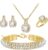 4pcs Cubic Zirconia Wedding Jewelry Sets for Bride Bridesmaid Cubic Zirconia Pendant Necklace Earrings Link Tennis Bracelet Open Ring Set for Women